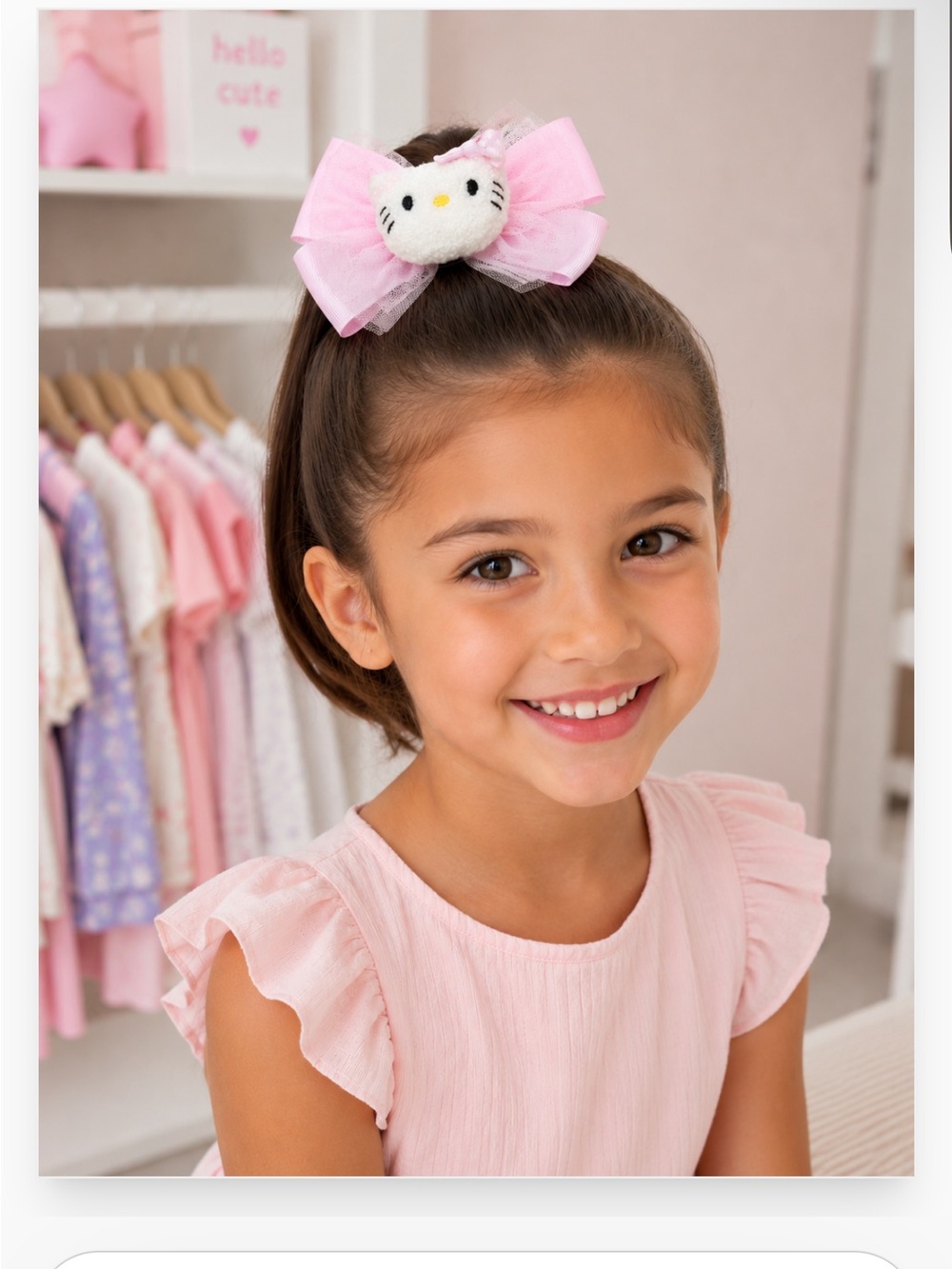 New Girls Hello Kitty Inspired Plush Pink Bow Hair Clip Feminine